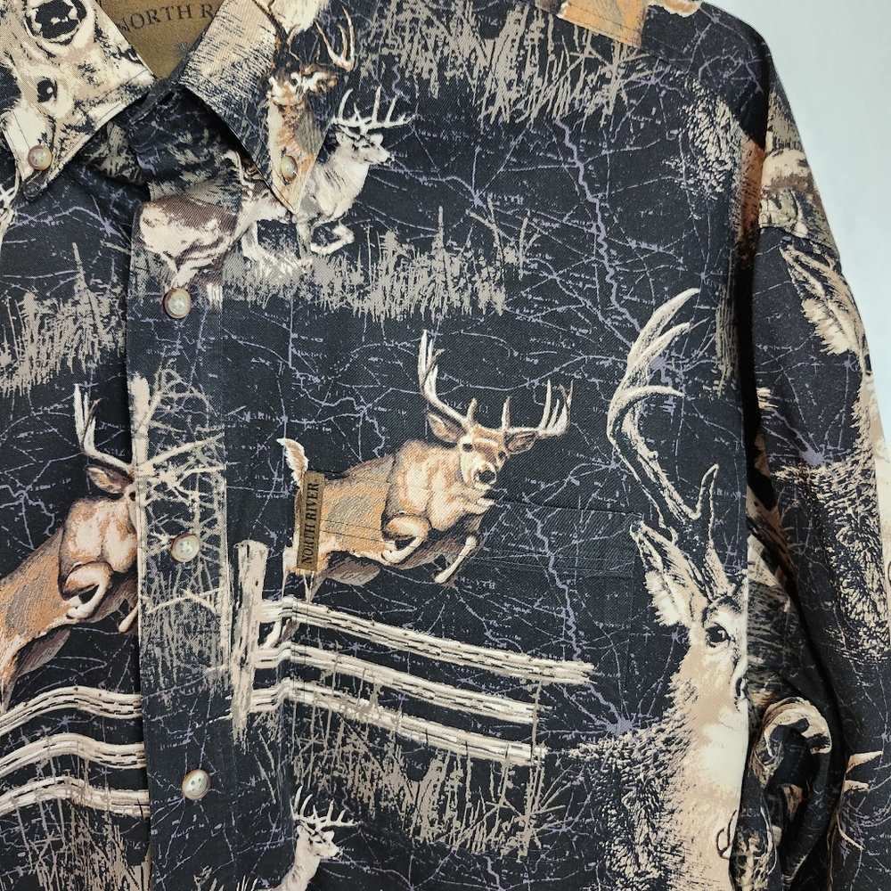 North River Outfitters Mens Blue Shirt Size XL Long Sleeve Deer Buck Hunter